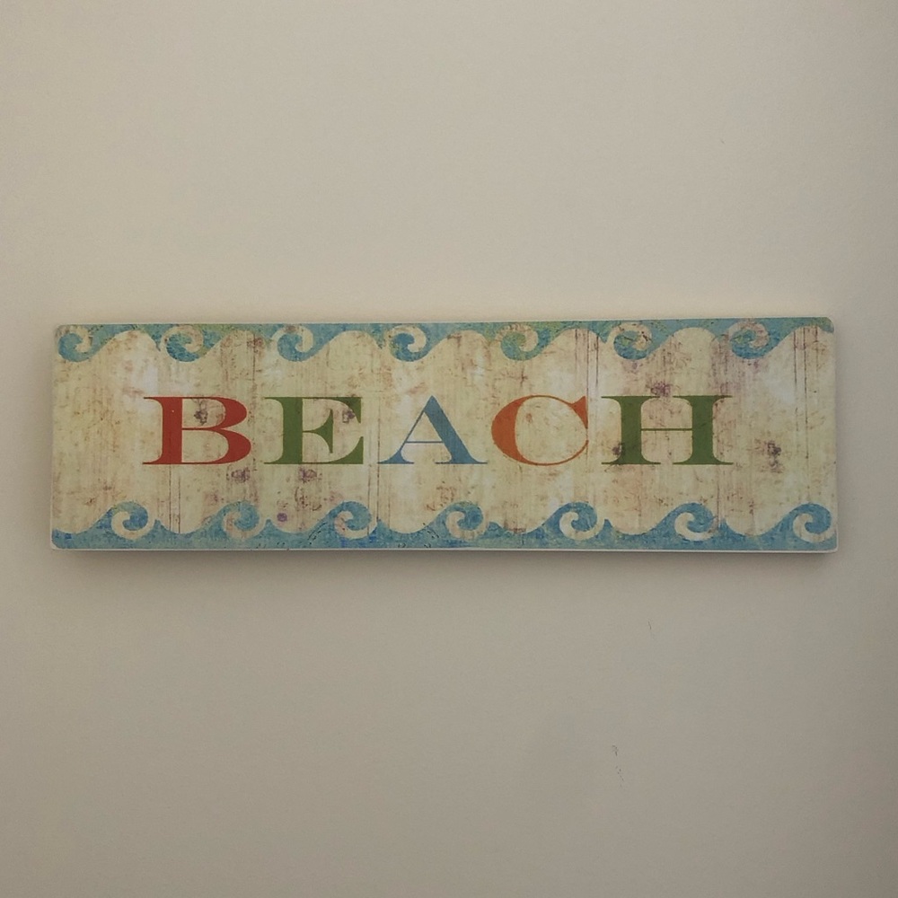 Colorful Wooden Beach Wall Sign 16”by 4 1/2”, hang on wall or place on surface